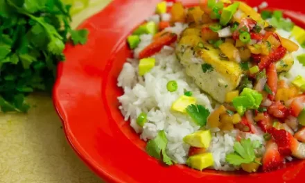 Pan-Seared Halibut with Smoked Jalapeño & Pineapple-Strawberry Salsa