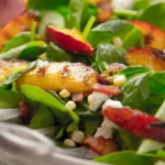 Grilled Peach, Bacon, Goat Cheese & Charred Corn Spinach Salad