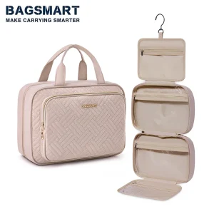 BAGSMART Hanging Toiletry Bag Travel Makeup Organizer Cosmetic Bag Makeup Bag for Full Sized Toiletries 1