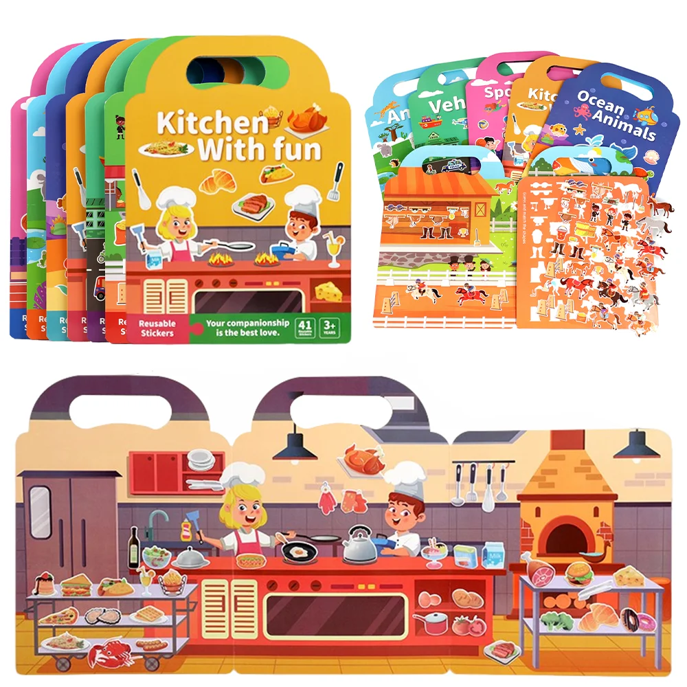 Children DIY Sticker Book Bubble Scene Sticker Jelly Paste Toy Kids Portable Reusable Quiet Busy Paste A Book 1