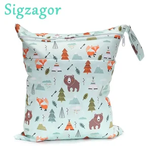 [Sigzagor] Wet Dry Bag With Two Zippered Baby Diaper Nappy Waterproof Reusable Washable 1