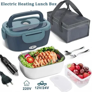 Electric Heated Insulated Lunch Box with Removable Stainless Steel Container, Portable Food Warmer for Car Office School 1