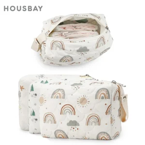 Baby Diaper Bag Waterproof Nappy Bag Reusable Wet/Dry Storage Handbag For Stroller Travel Mommy Pouch Rainbow Printed 1